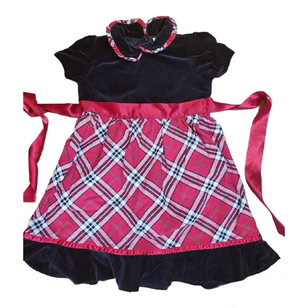 Hanna Andersson US Sz 5 Black Velvet & Red Flannel Holiday Dress Size 110.